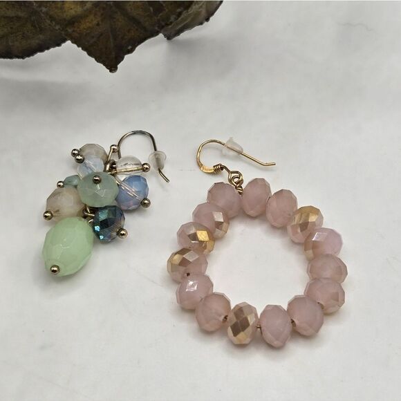 "5/$25" Mismatched Crystal Quartz Bead Pink & Green Dangle Earrings - Picture 3 of 6